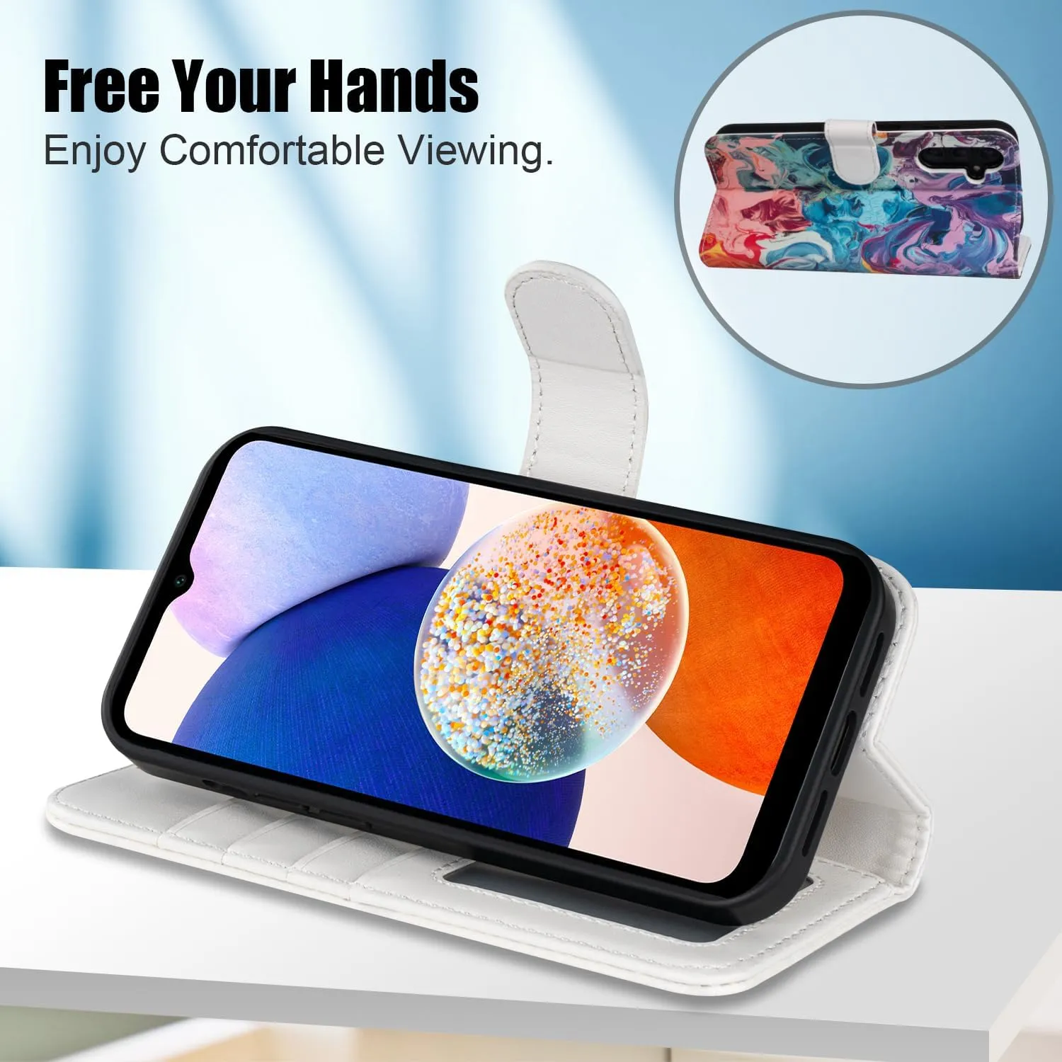 Compatible with Samsung Galaxy A14 Wallet Case - Detachable Flip Folio Leather Kickstand Cover - 4 Card Slots Holder - Fashion Protective Phone Case 6.6" for Mens Women Girls,Colorful Painting
