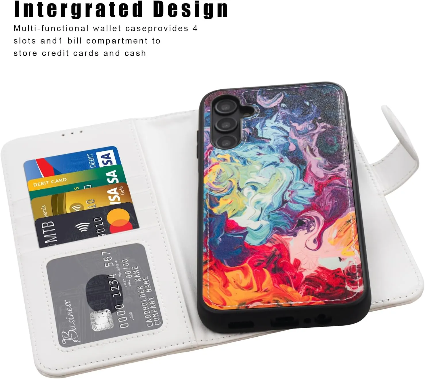 Compatible with Samsung Galaxy A14 Wallet Case - Detachable Flip Folio Leather Kickstand Cover - 4 Card Slots Holder - Fashion Protective Phone Case 6.6" for Mens Women Girls,Colorful Painting