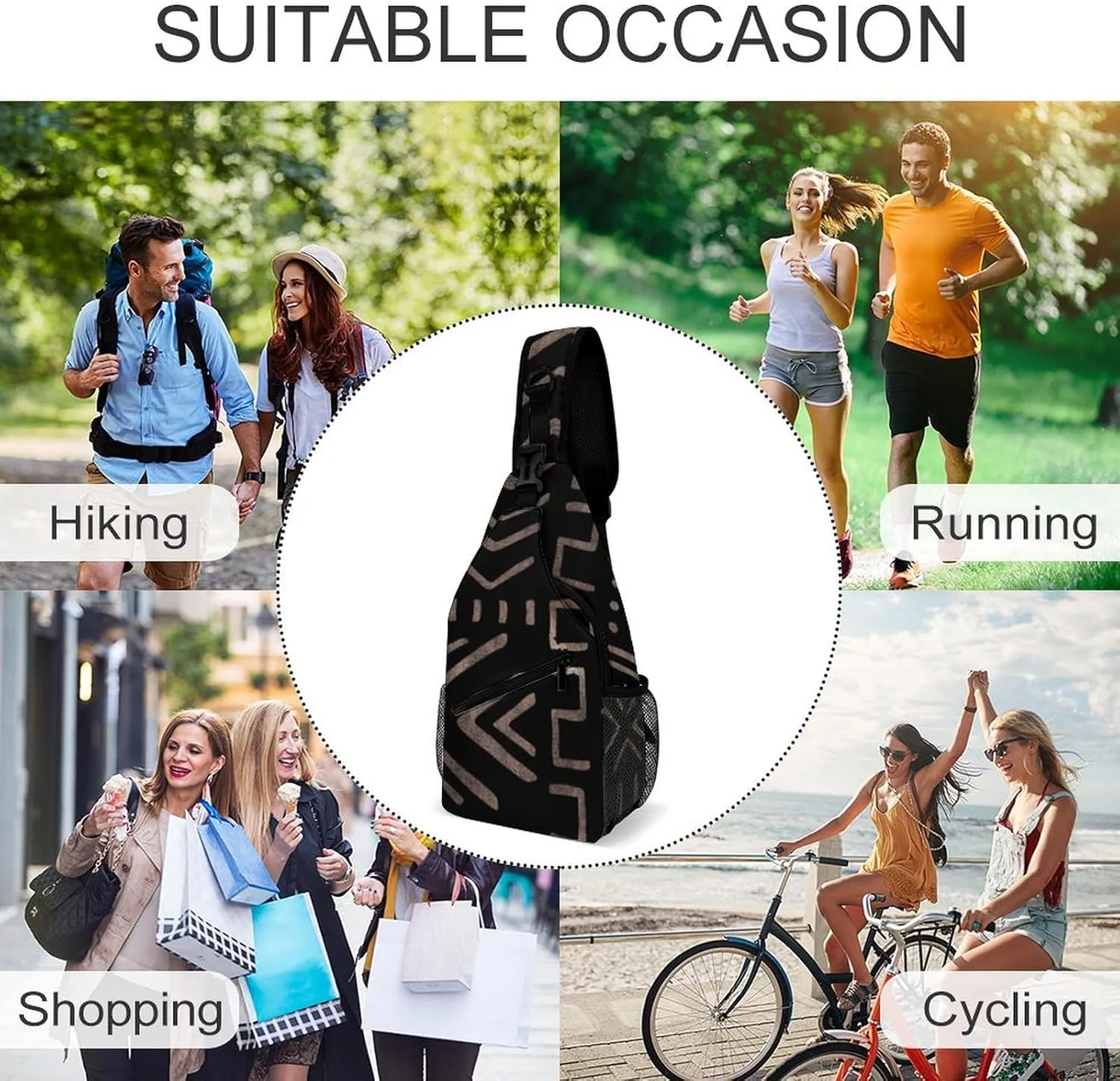 Contemporary African Mud Cloth Print A Spacious And Large Capacity Portable Adjustable Chest Bag