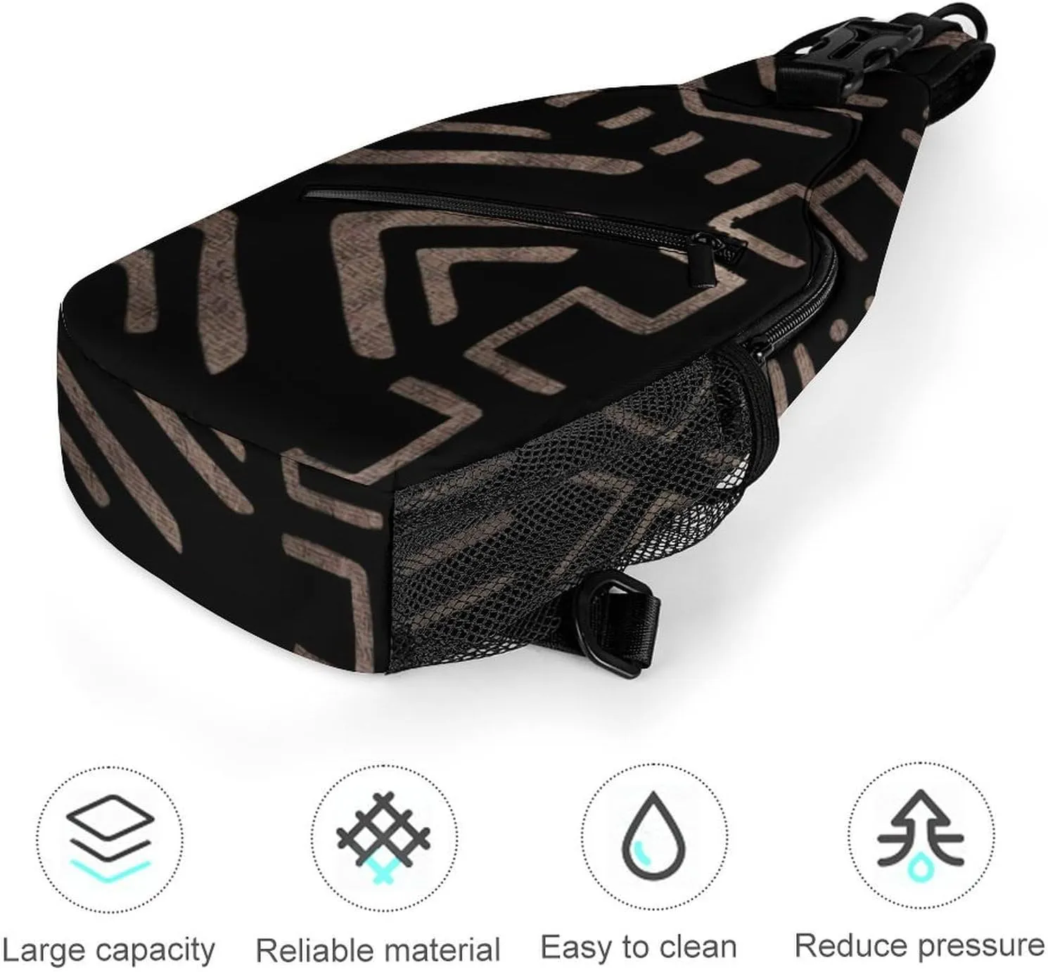 Contemporary African Mud Cloth Print A Spacious And Large Capacity Portable Adjustable Chest Bag