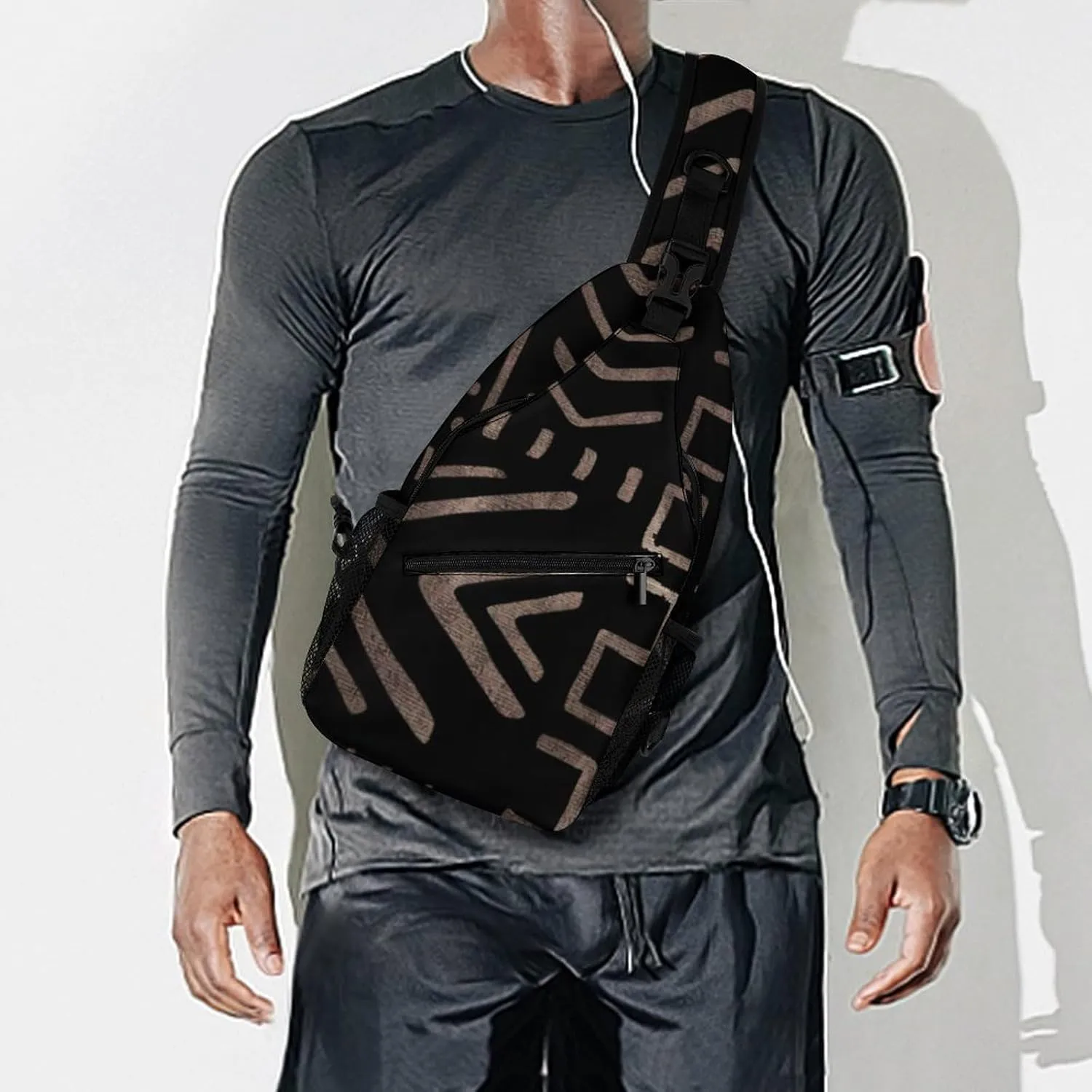 Contemporary African Mud Cloth Print A Spacious And Large Capacity Portable Adjustable Chest Bag