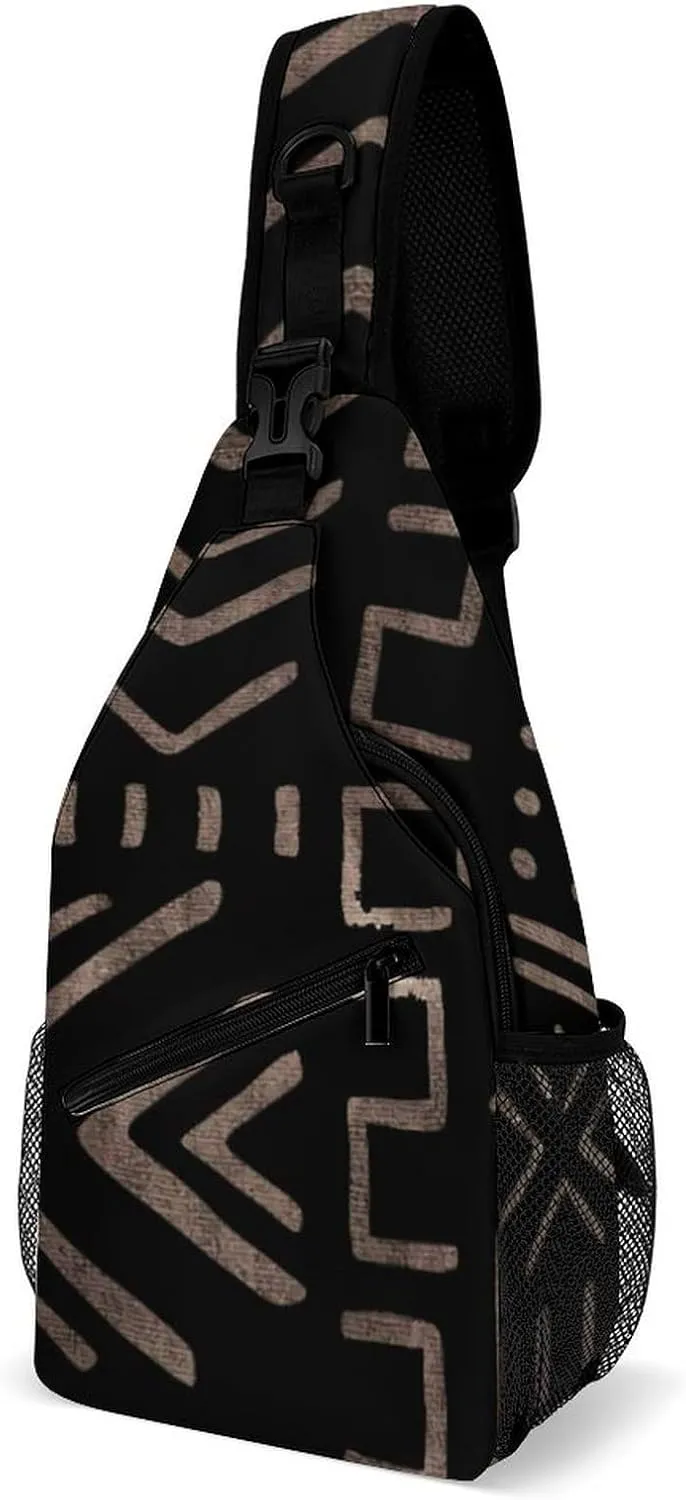 Contemporary African Mud Cloth Print A Spacious And Large Capacity Portable Adjustable Chest Bag