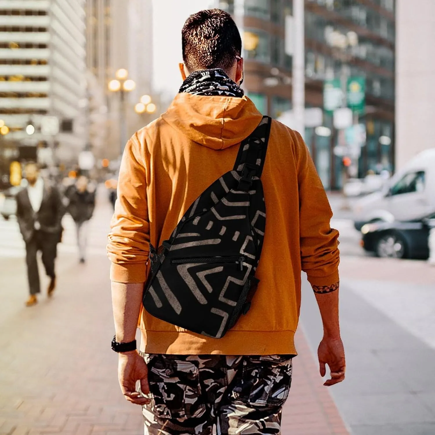 Contemporary African Mud Cloth Print A Spacious And Large Capacity Portable Adjustable Chest Bag