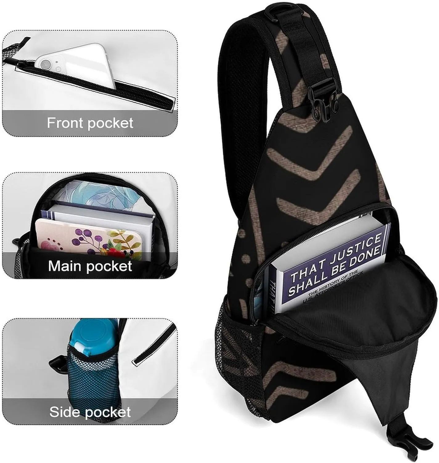 Contemporary African Mud Cloth Print A Spacious And Large Capacity Portable Adjustable Chest Bag