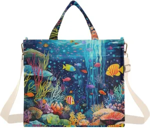 Coral Reef Fishes Corduroy Women Tote Bag, Handbag Purse with Detachable Strap Small Size