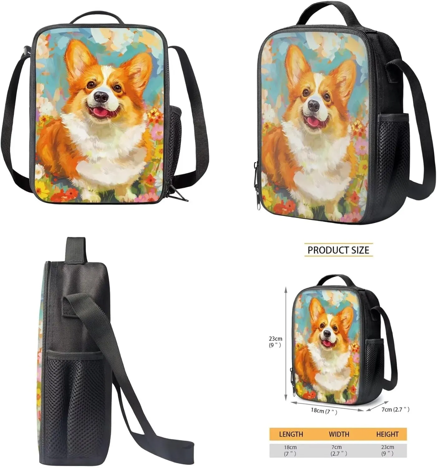 Corgi Preschool Backpack for Girls 15 Inch School Bag Set with Lunch Box Pencil Case 7-8 Kids Cute Large Book Bags Elementary 1st Grade Daypack Back Packs Mochila Para NiñOs