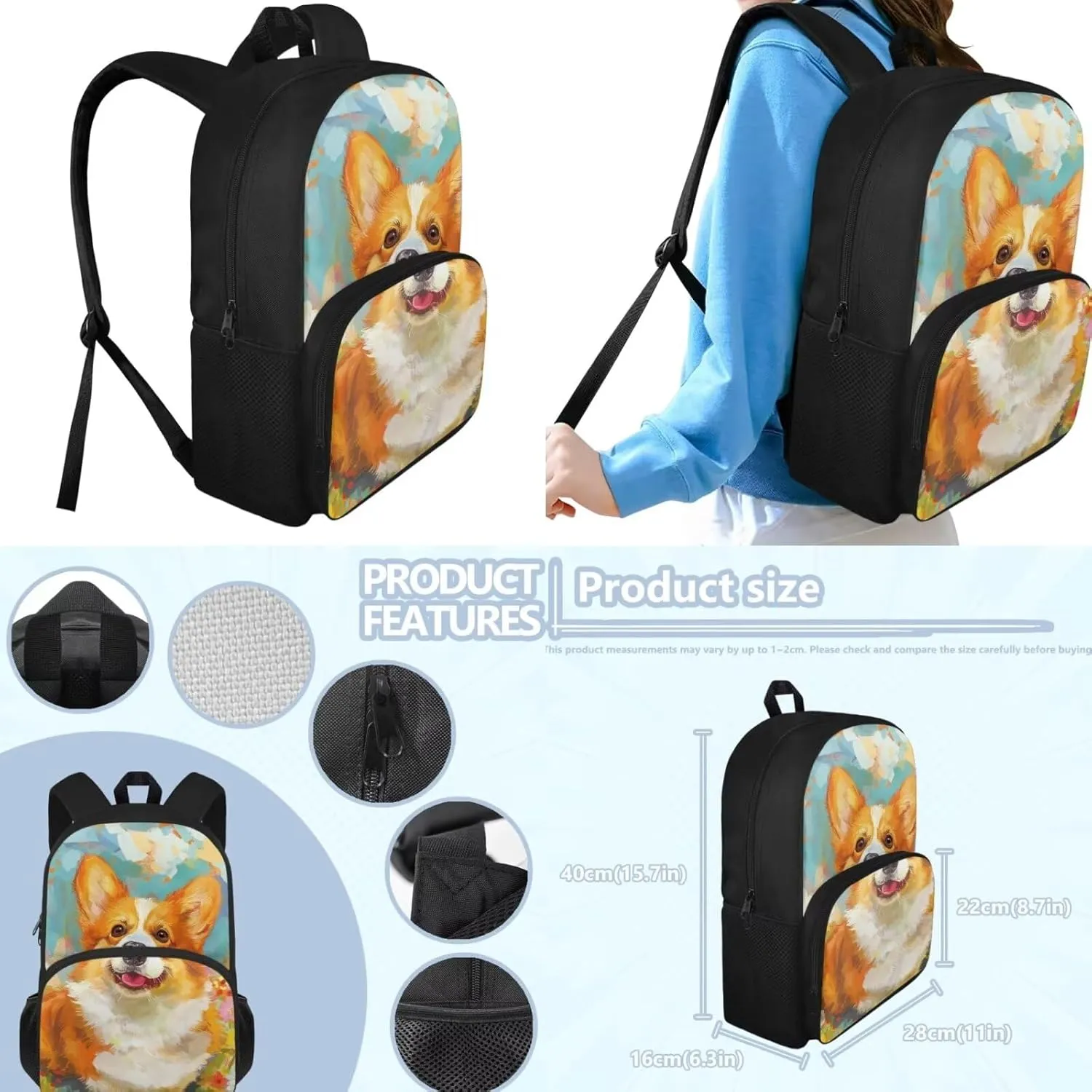 Corgi Preschool Backpack for Girls 15 Inch School Bag Set with Lunch Box Pencil Case 7-8 Kids Cute Large Book Bags Elementary 1st Grade Daypack Back Packs Mochila Para NiñOs