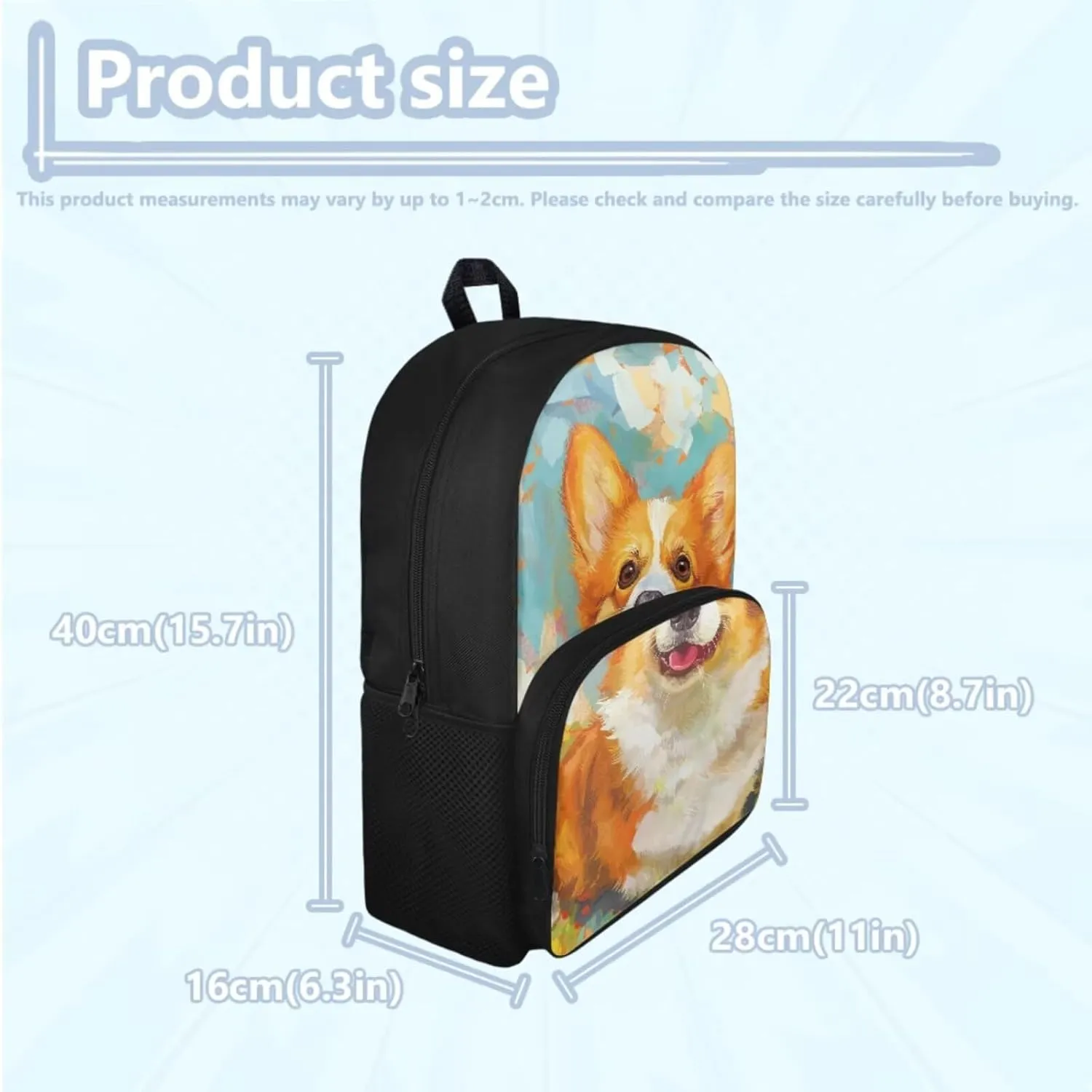Corgi Preschool Backpack for Girls 15 Inch School Bag Set with Lunch Box Pencil Case 7-8 Kids Cute Large Book Bags Elementary 1st Grade Daypack Back Packs Mochila Para NiñOs