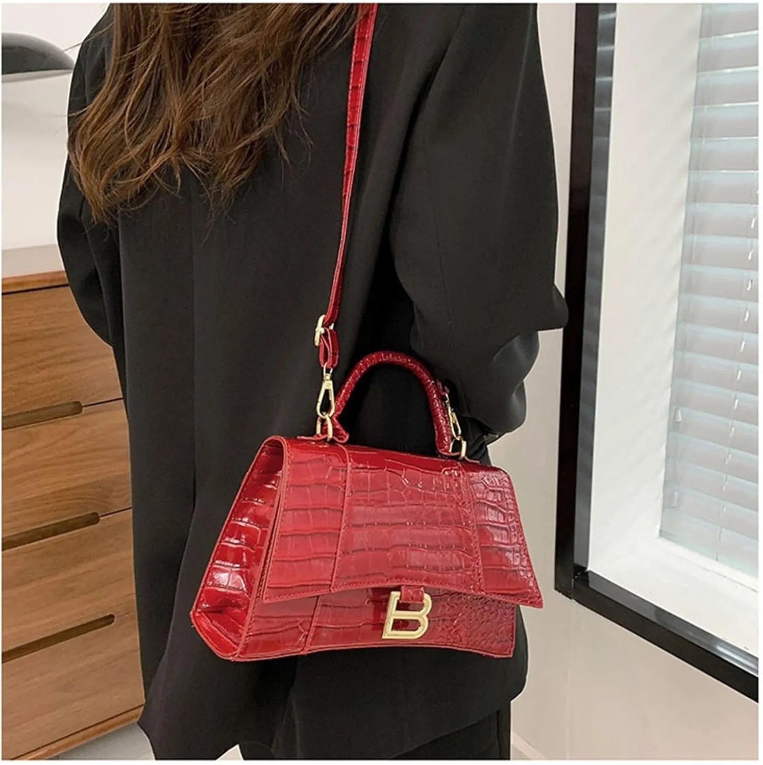 Crocodile Print Tote Shoulder Crossbody Hourglass Bag