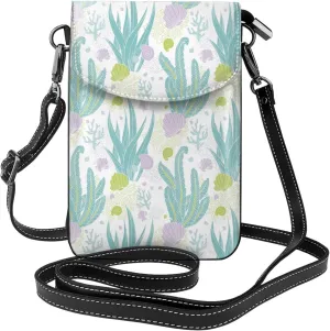 Crossbody Bag for Women Seashell Seaweed Small Cell Phone Pouch Lightweight Mini PU Leather Phone Purse Wallet Cross Body Bags with Card Slots and Shoulder Strap