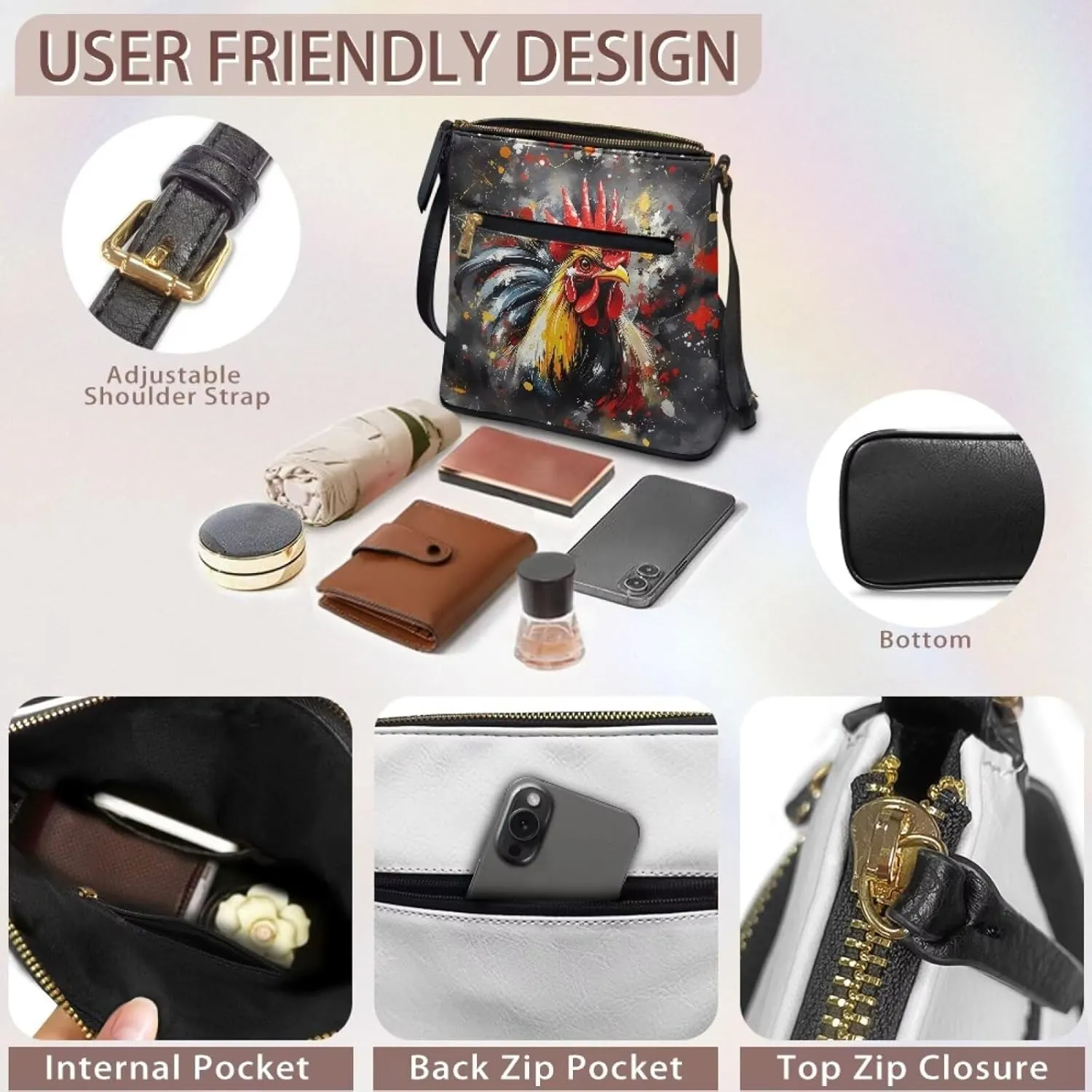 Crossbody Bag Purse Leather Women's Shoulder Handbags Multi Pocket Crossbody Purse with Adjustable Strap