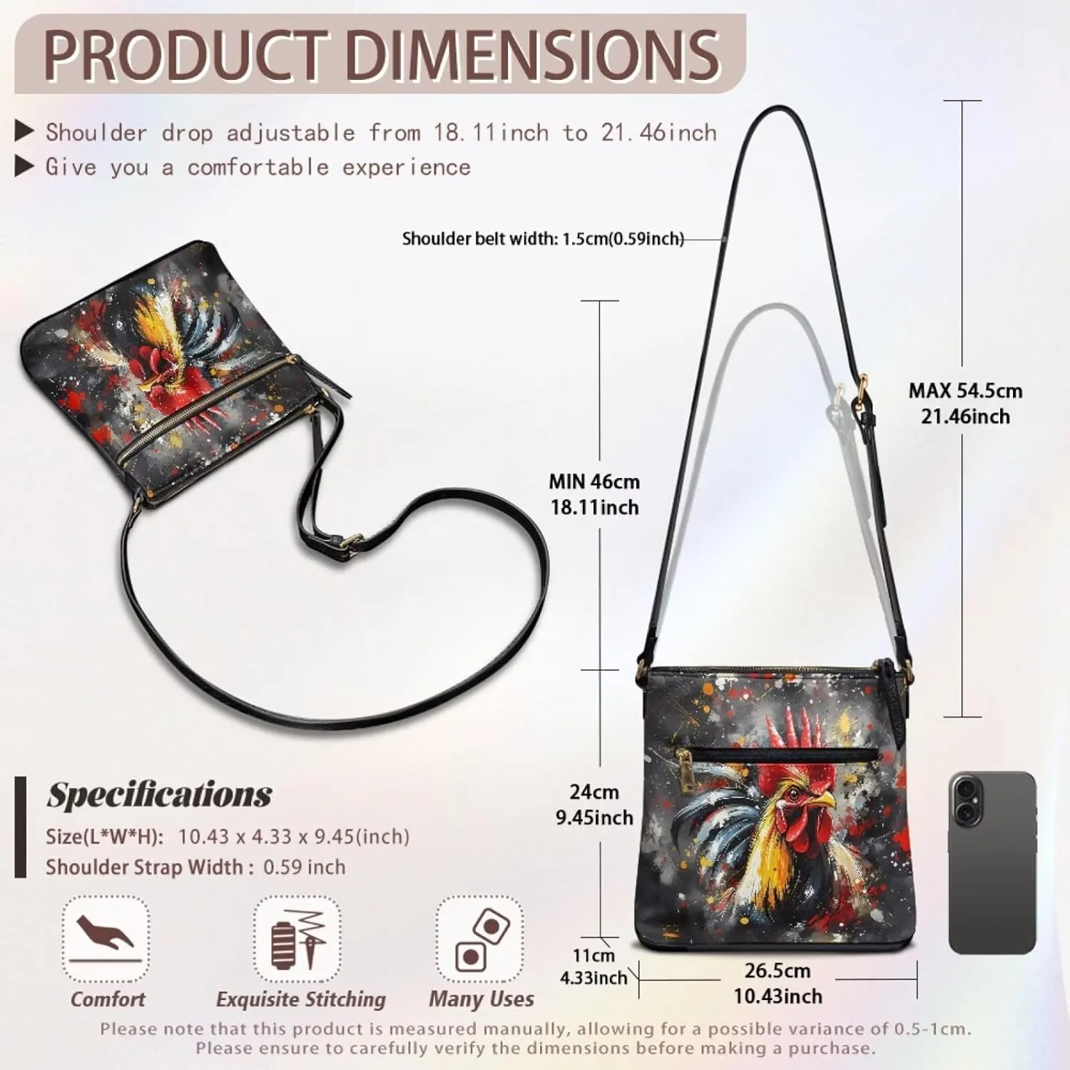 Crossbody Bag Purse Leather Women's Shoulder Handbags Multi Pocket Crossbody Purse with Adjustable Strap