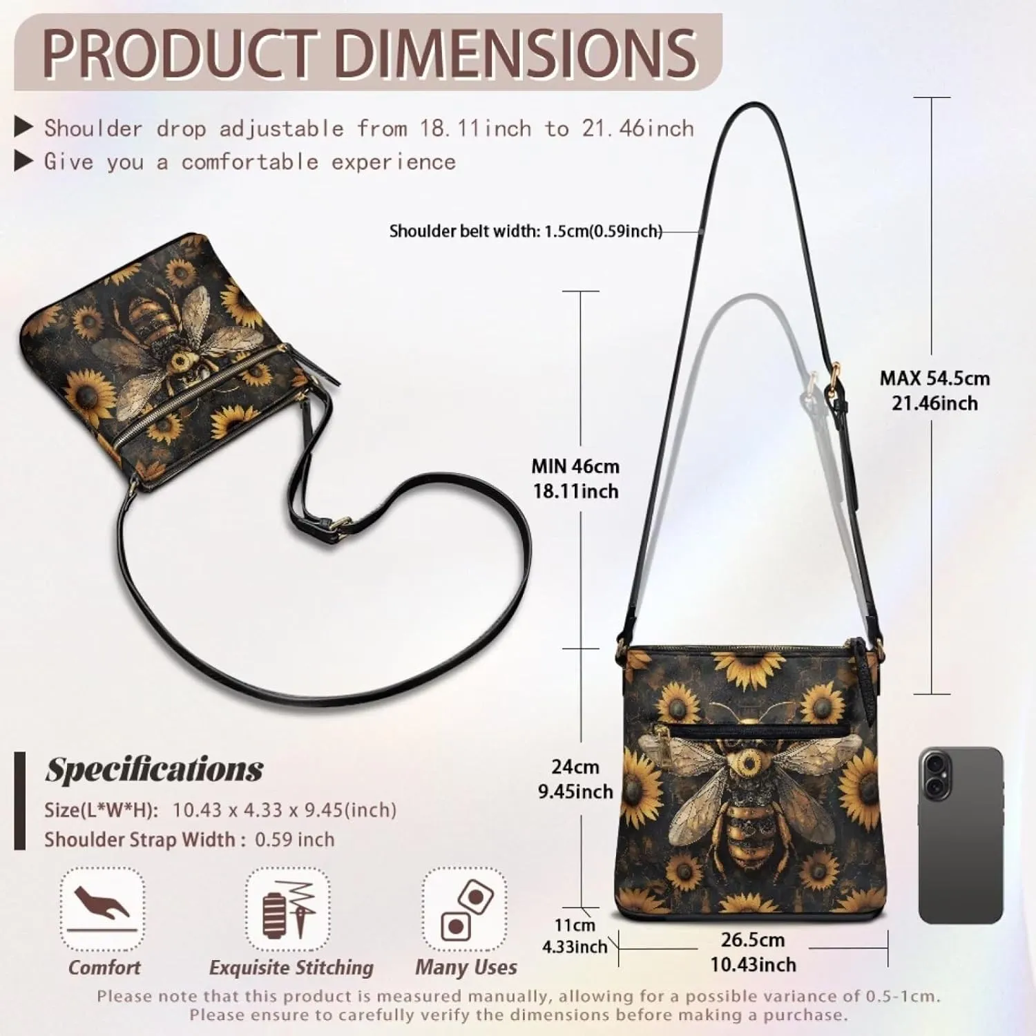 Crossbody Bag Purse Leather Women's Shoulder Handbags Multi Pocket Crossbody Purse with Adjustable Strap