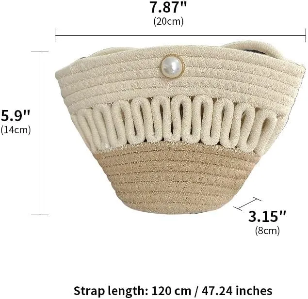 Crossbody Bags for Women Pearl Magnetic Closure Shoulder Purses for Women Hand-Woven Wallet Cotton Travel Bag