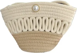 Crossbody Bags for Women Pearl Magnetic Closure Shoulder Purses for Women Hand-Woven Wallet Cotton Travel Bag