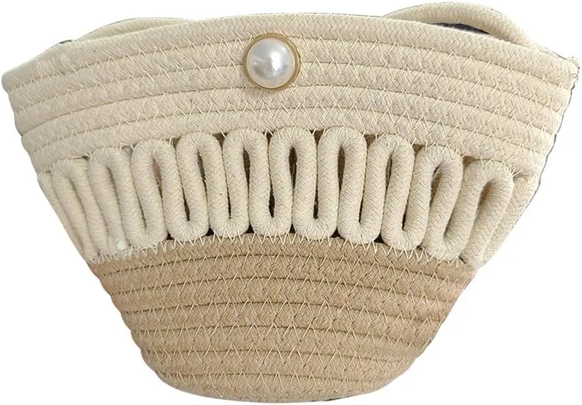 Crossbody Bags for Women Pearl Magnetic Closure Shoulder Purses for Women Hand-Woven Wallet Cotton Travel Bag