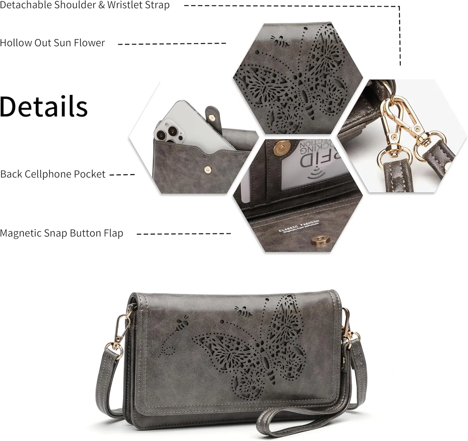 Crossbody Bags For Women Wristlet Wallet Phone Purse Shoulder handbags Multi-Function Small RFID Clutch Card Holder