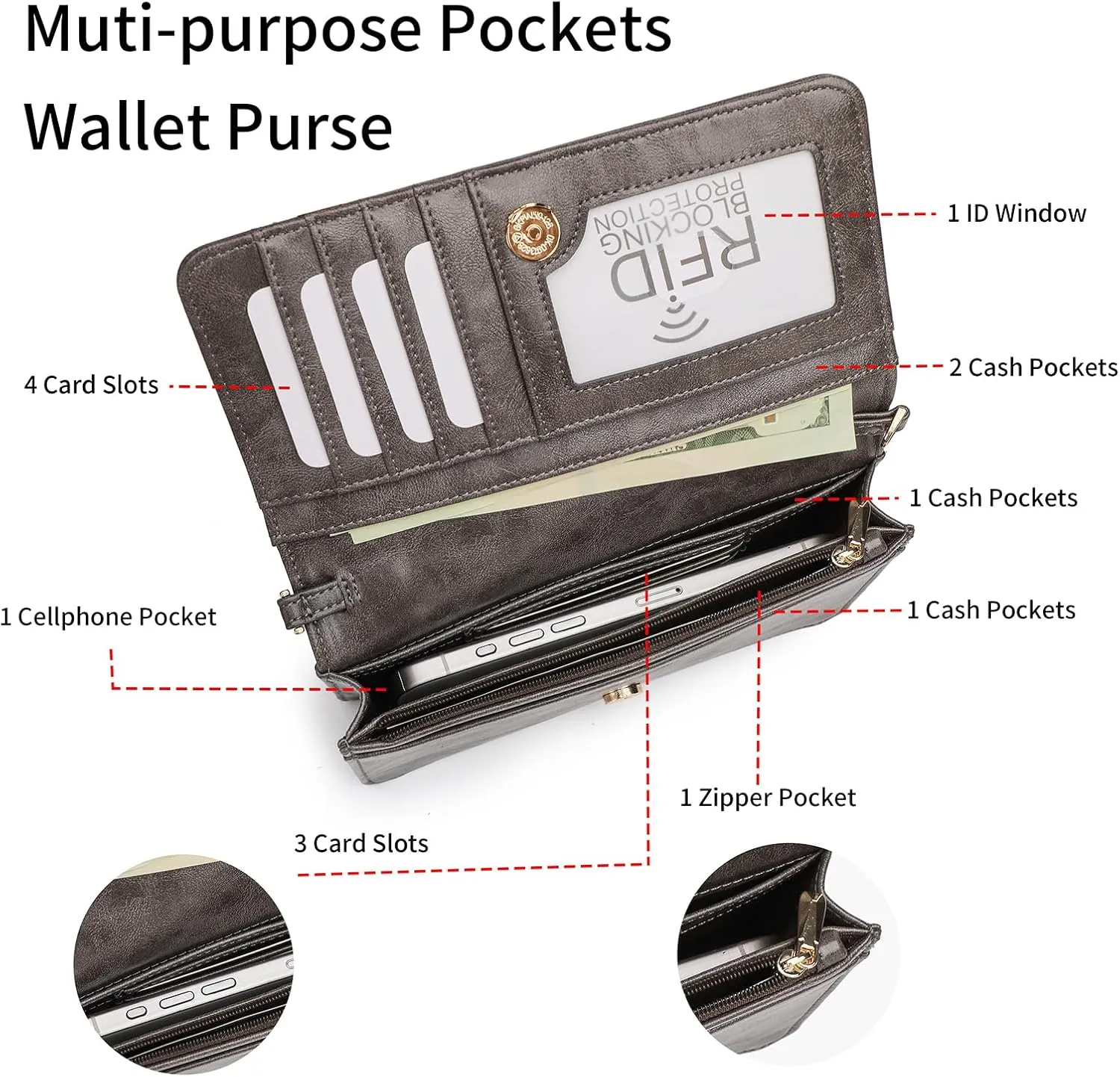 Crossbody Bags For Women Wristlet Wallet Phone Purse Shoulder handbags Multi-Function Small RFID Clutch Card Holder