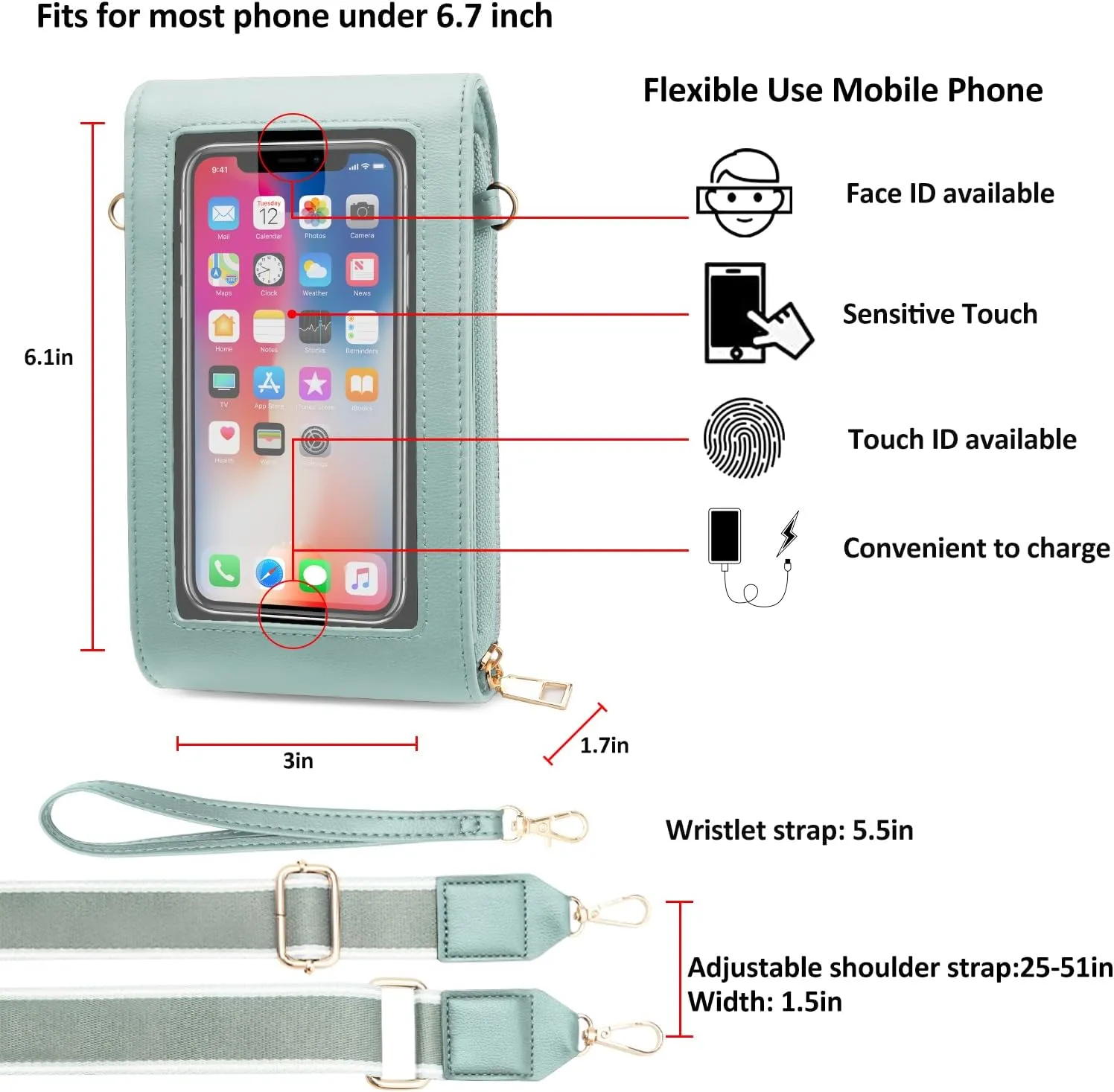 CrossBody Bags with Touchscreen Cell Phone Purse Window Zipper Pocket,RFID Blocking Card Holder iPhone bag for Women