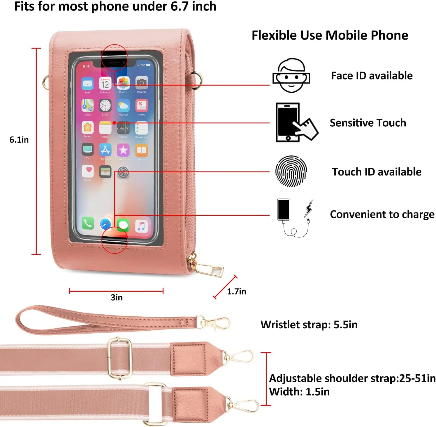 CrossBody Bags with Touchscreen Cell Phone Purse Window Zipper Pocket,RFID Blocking Card Holder iPhone bag for Women