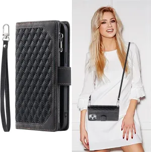 Crossbody Wallet Case for Apple iPhone 11 Pro Max Leather Phone Case with Card Holder Kickstand & Wrist Strap Cover Magnetic Closure Flip Handbag Zipper Purse Shell for Women(Black)