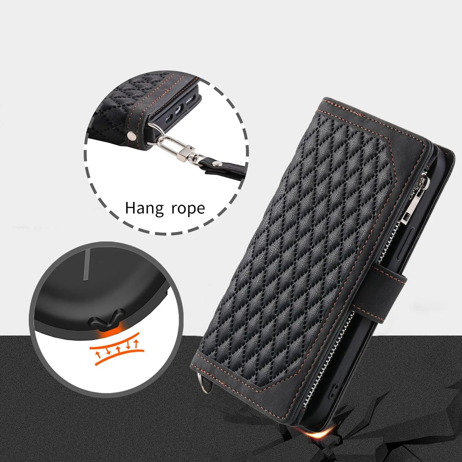 Crossbody Wallet Case for Apple iPhone 11 Pro Max Leather Phone Case with Card Holder Kickstand & Wrist Strap Cover Magnetic Closure Flip Handbag Zipper Purse Shell for Women(Black)