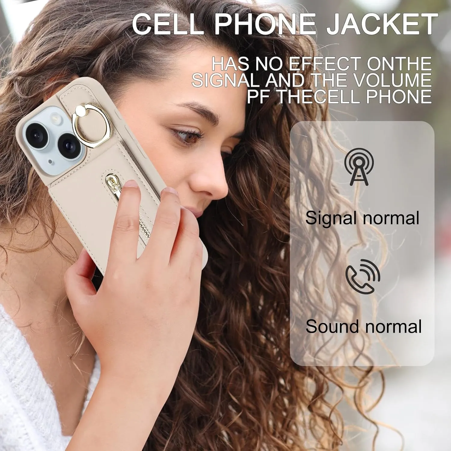 Crossbody Wallet Case for iPhone 13/14 with Lanyard Strap Card Slot Holder RFID Blocking 360° Ring Kickstand,Magnetic Flip Folio Zipper Purse Case, PU Leather Cover Handbag,Beige
