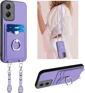Crossbody Wallet Case for Motorola G 5G 2025 with Card Holder and Ring Stand Kickstand Wrist Strap Lanyard Handbag Purse Phone Cover for Motorola Moto G 5G 2025. Purple YKB