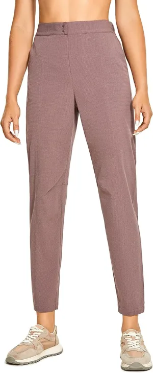 CRZ YOGA Women's Lightweight Breathable Workout Pants Zip-Fly Elastic High Waist Travel Pants with Button Closure