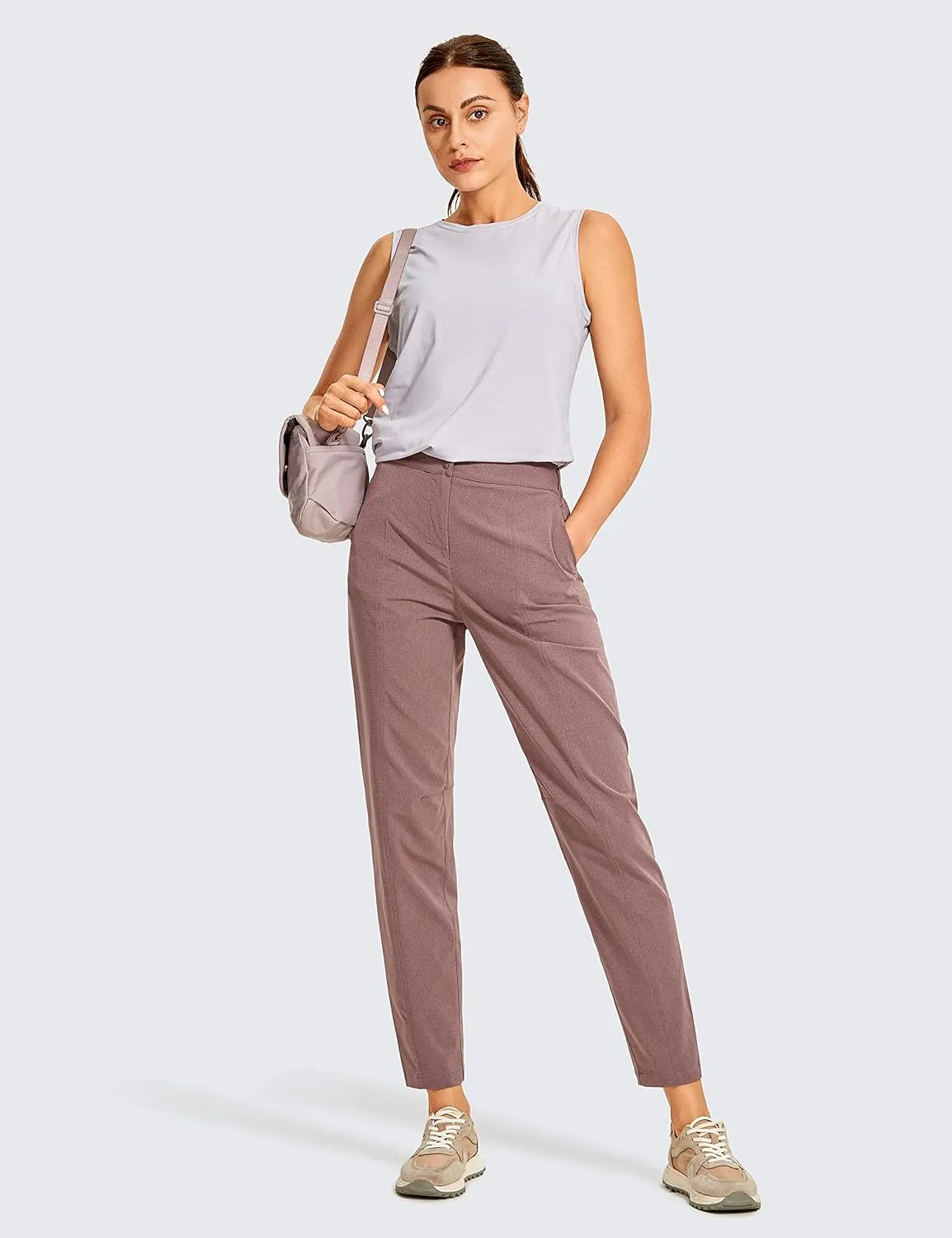 CRZ YOGA Women's Lightweight Breathable Workout Pants Zip-Fly Elastic High Waist Travel Pants with Button Closure