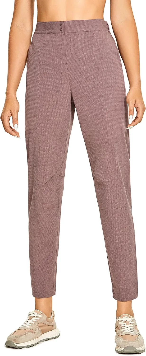 CRZ YOGA Women's Lightweight Breathable Workout Pants Zip-Fly Elastic High Waist Travel Pants with Button Closure