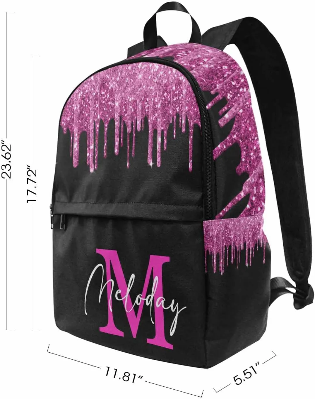 Custom Backpack for Kids, Personalized Deep Pink Glitter Sparkle Drip with Initial Bag Schoolbag Casual Daypack Customized Name Travel Laptop Bag Backpack for Daughter Son Teens Travel Picnic