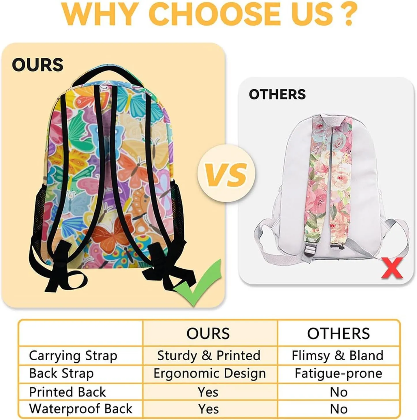 Custom Butterfly Backpack for Girls Boys, 16 Inch Colorful Backpacks for School, Cute Lightweight Durable Bookbags for Kids
