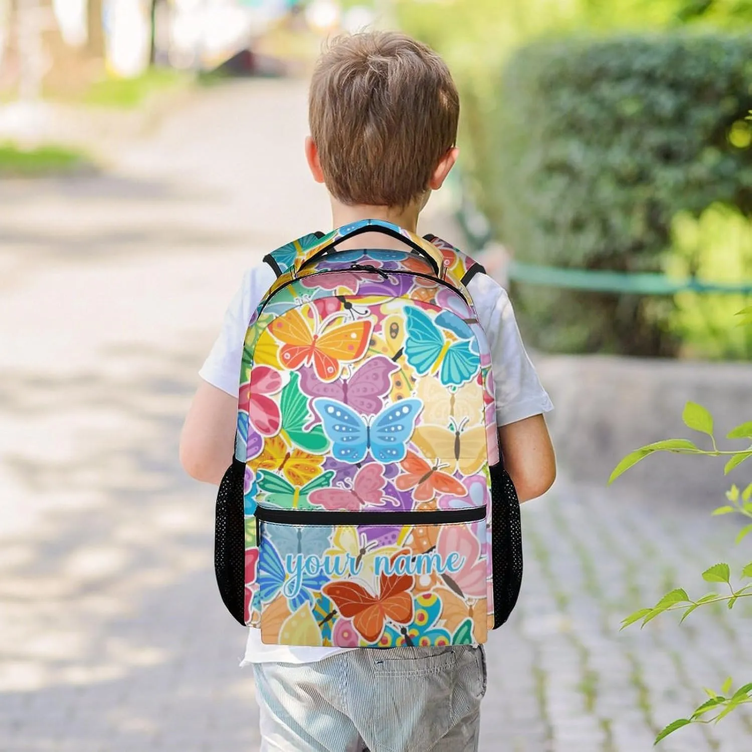 Custom Butterfly Backpack for Girls Boys, 16 Inch Colorful Backpacks for School, Cute Lightweight Durable Bookbags for Kids