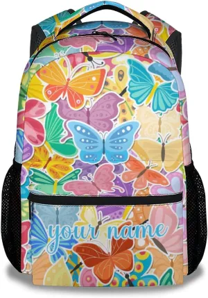 Custom Butterfly Backpack for Girls Boys, 16 Inch Colorful Backpacks for School, Cute Lightweight Durable Bookbags for Kids