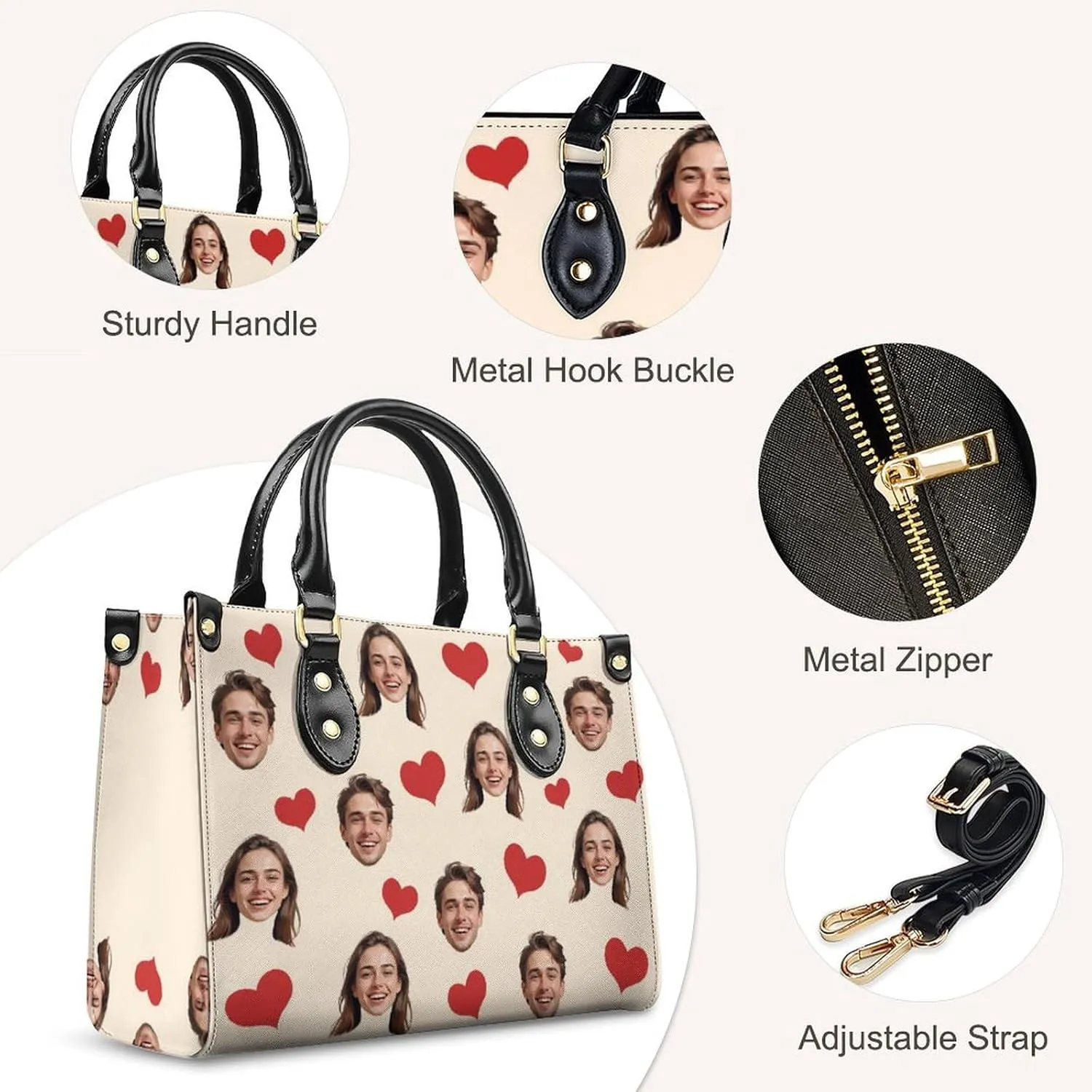 Custom Handbag for Women - Leather Tote Bag with Name, Photo for Mom, Teacher - Fashion Gifts for Birthday, Wedding