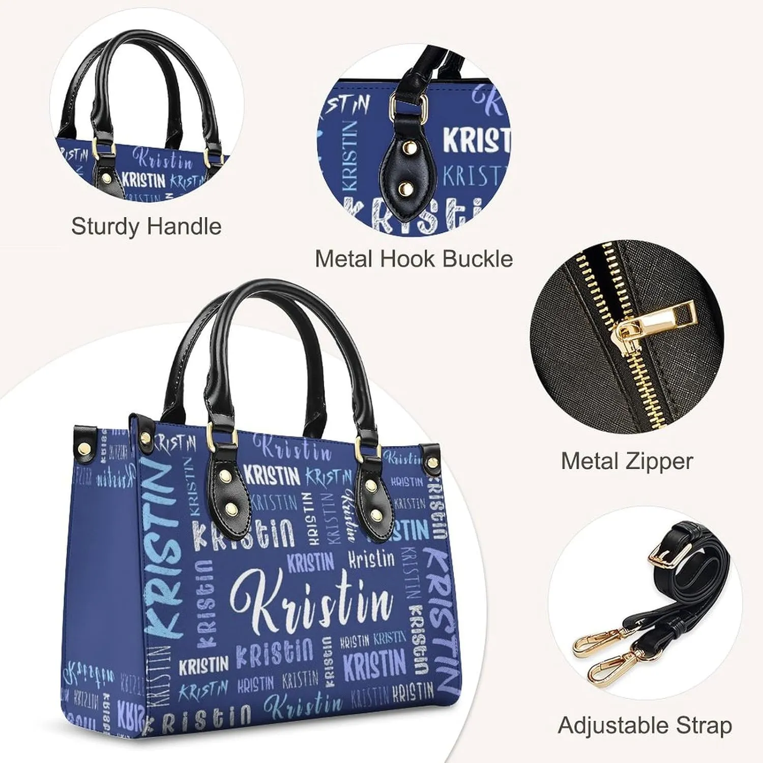 Custom Handbag for Women - Leather Tote Bag with Name, Photo for Mom, Teacher - Fashion Gifts for Birthday, Wedding