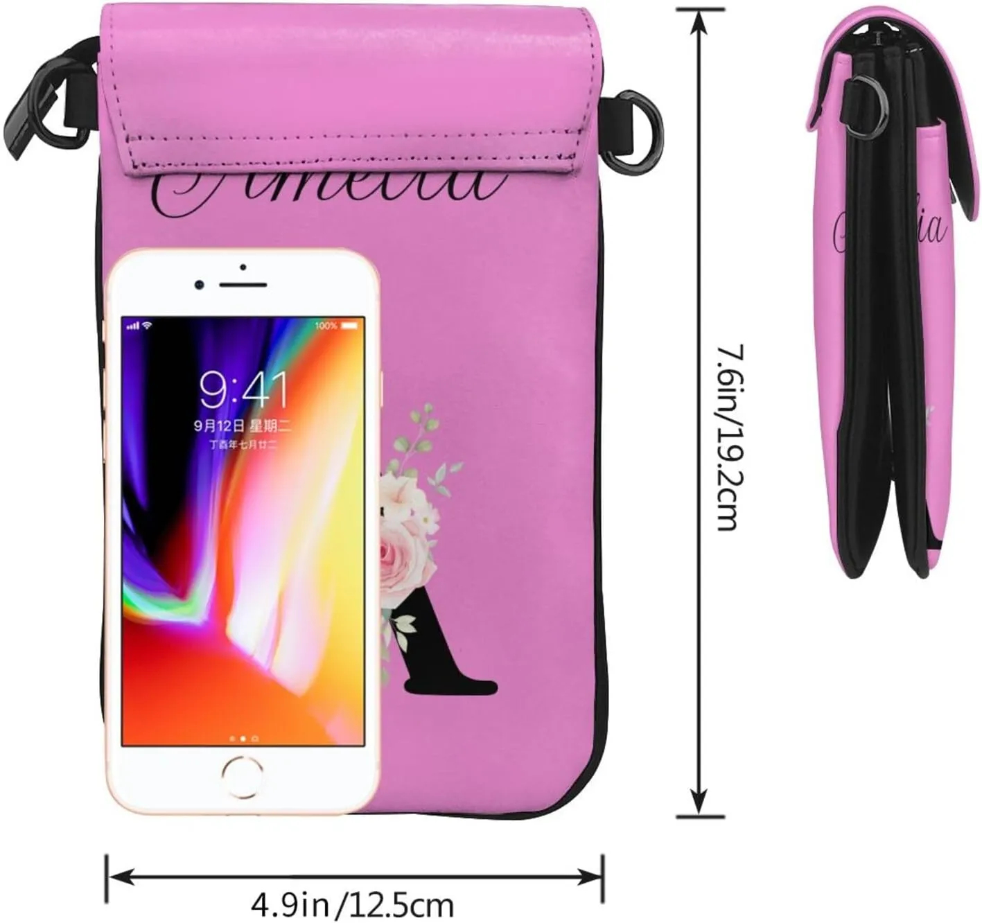 Custom Name Small Crossbody Cell Phone Bag for Women Personalized PU Leather Mini Shoulder Bag Wallet Cellphone Purse with Credit Card Slots and Adjustable Strap (A)