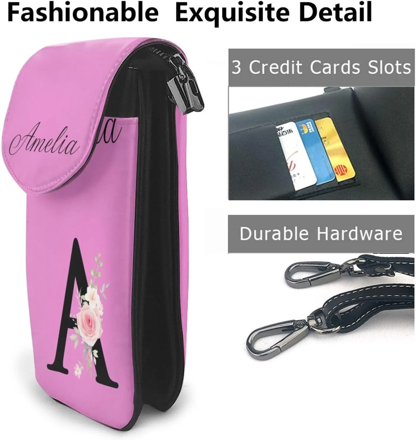 Custom Name Small Crossbody Cell Phone Bag for Women Personalized PU Leather Mini Shoulder Bag Wallet Cellphone Purse with Credit Card Slots and Adjustable Strap (A)