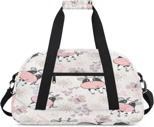 Cute Cow Gym Duffel Bag for Men Women Butterfly Heart Sports Tote Bag with Adjustable Shoulder Strap for Dance Gymnastics Traveling Outdoor Camping Overnight Stay