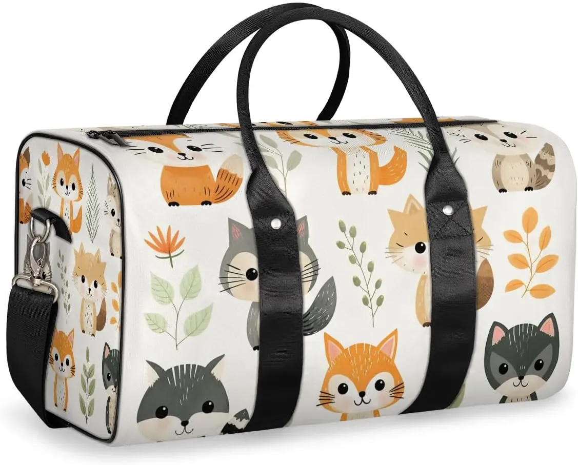 Cute Fox Print Travel Duffel Bag for Women Men Waterproof Foldable Overnight Weekender Bag Large Capacity Sports Gym Bag