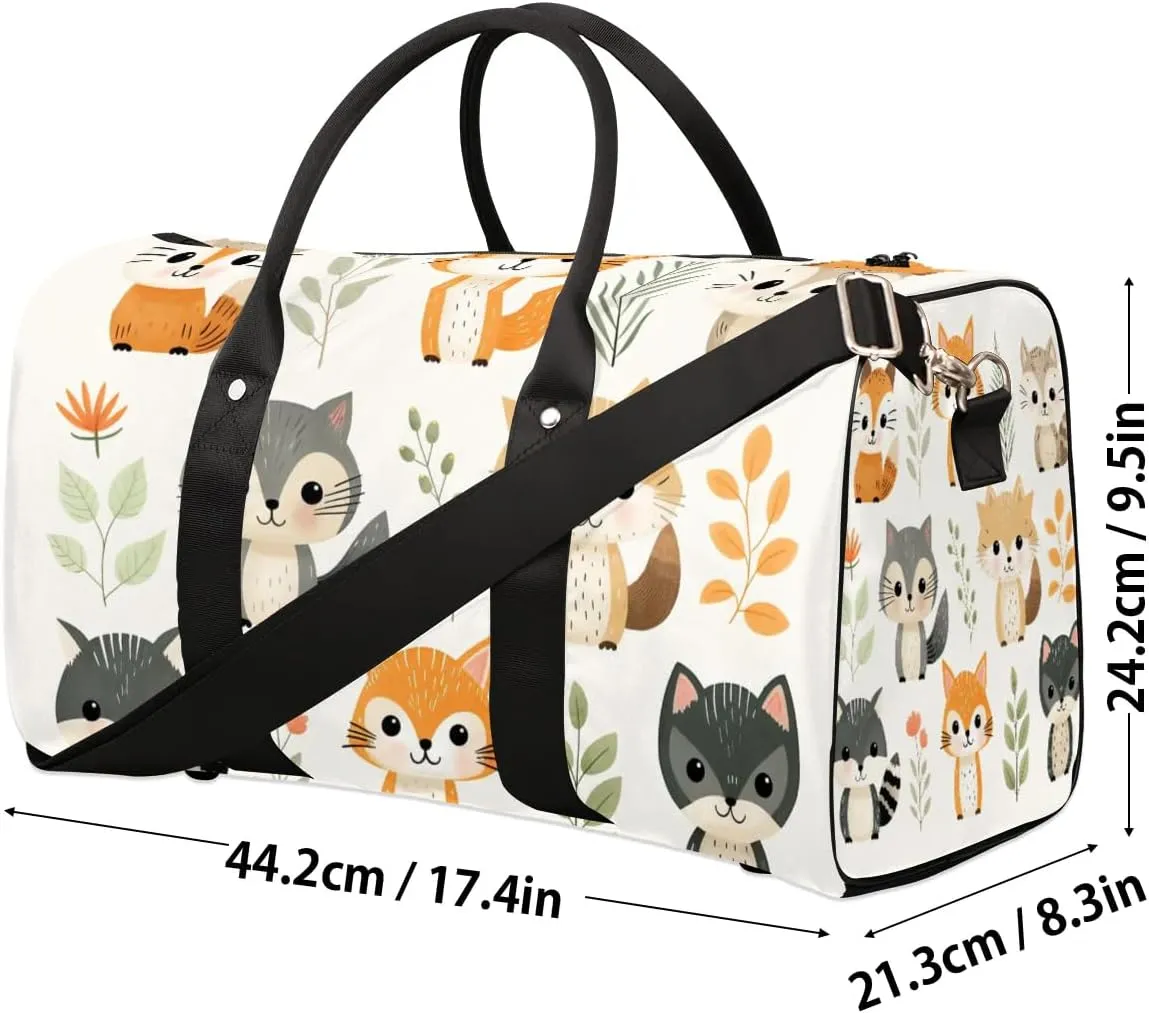 Cute Fox Print Travel Duffel Bag for Women Men Waterproof Foldable Overnight Weekender Bag Large Capacity Sports Gym Bag