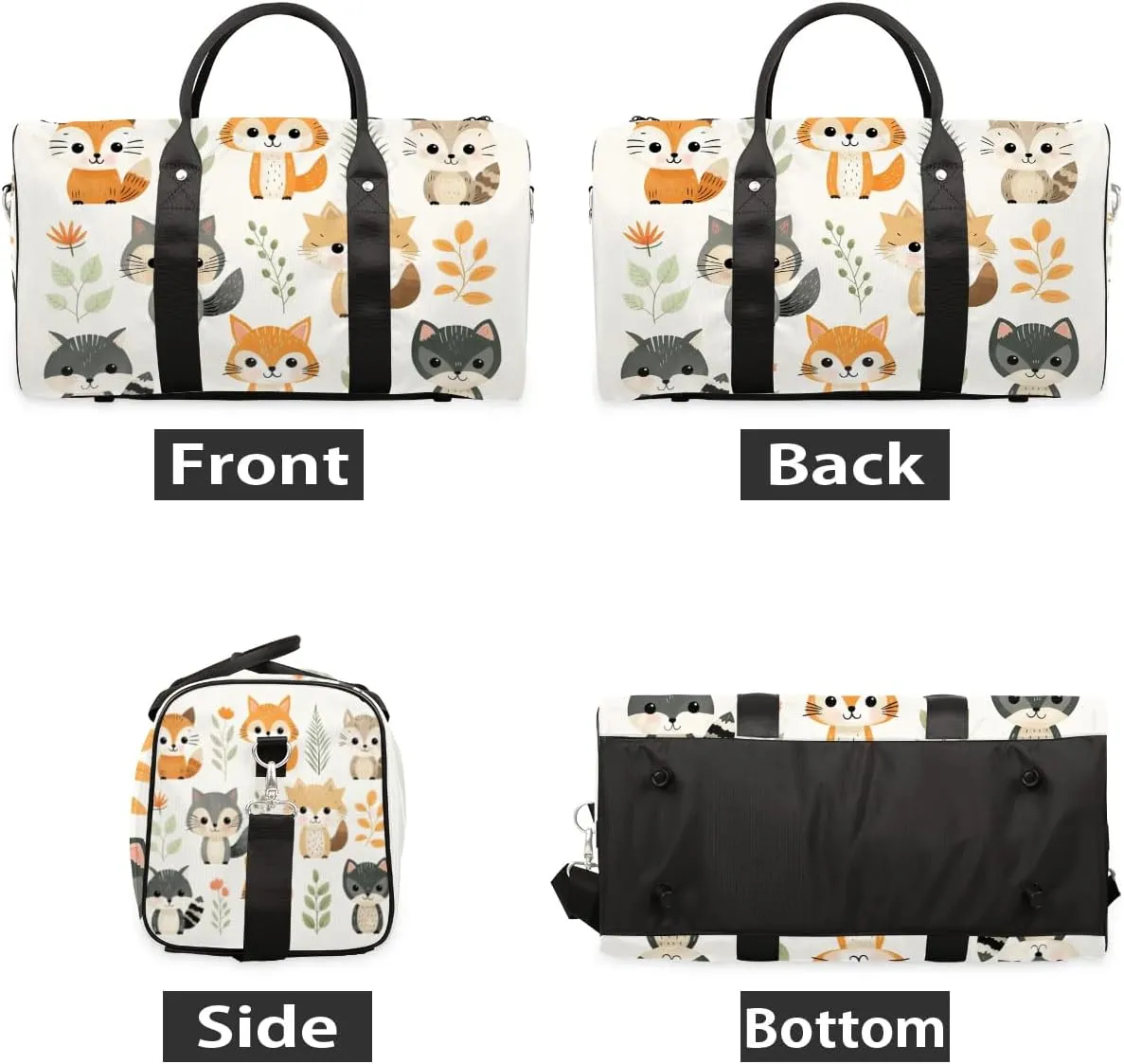 Cute Fox Print Travel Duffel Bag for Women Men Waterproof Foldable Overnight Weekender Bag Large Capacity Sports Gym Bag