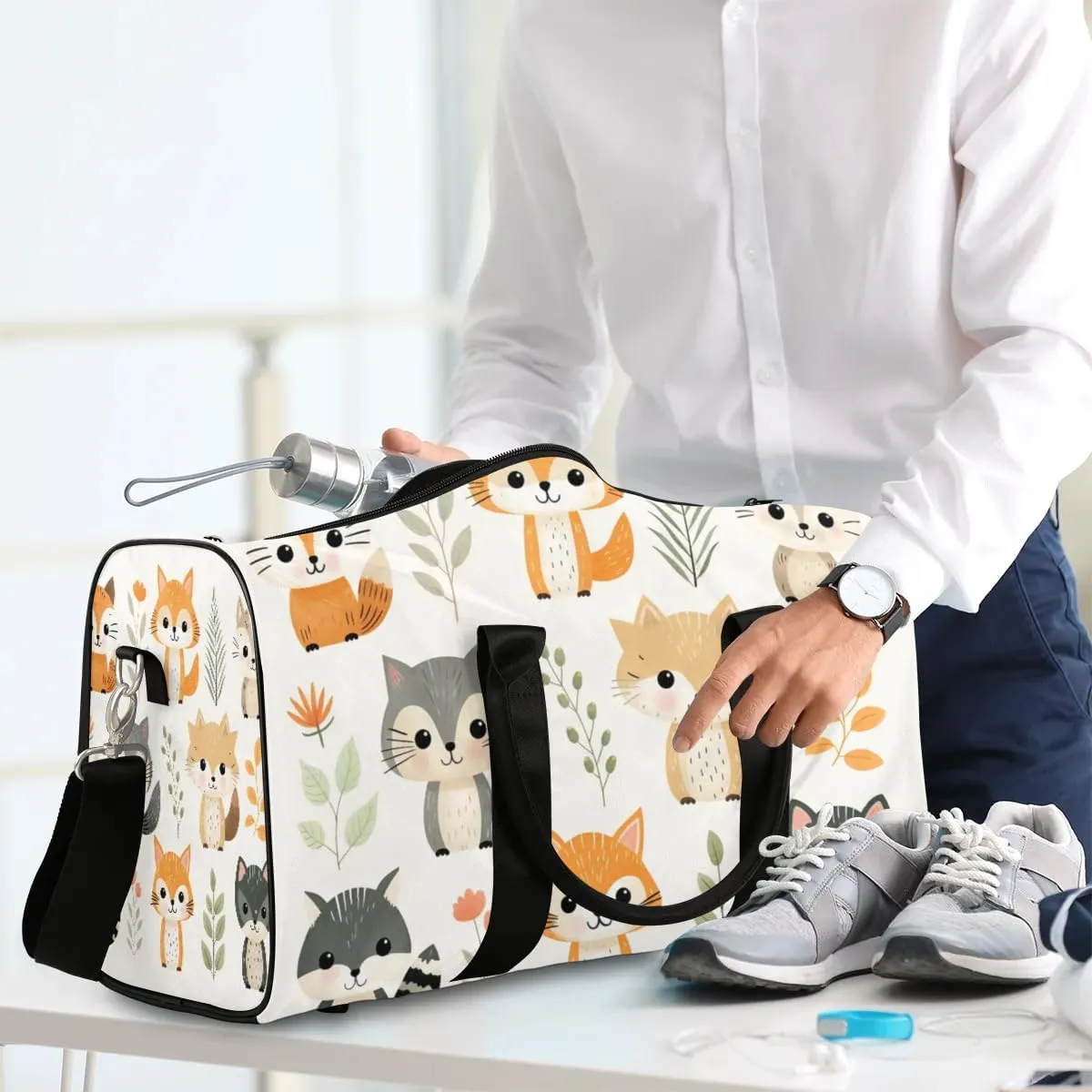 Cute Fox Print Travel Duffel Bag for Women Men Waterproof Foldable Overnight Weekender Bag Large Capacity Sports Gym Bag