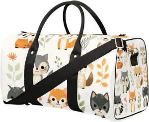 Cute Fox Print Travel Duffel Bag for Women Men Waterproof Foldable Overnight Weekender Bag Large Capacity Sports Gym Bag