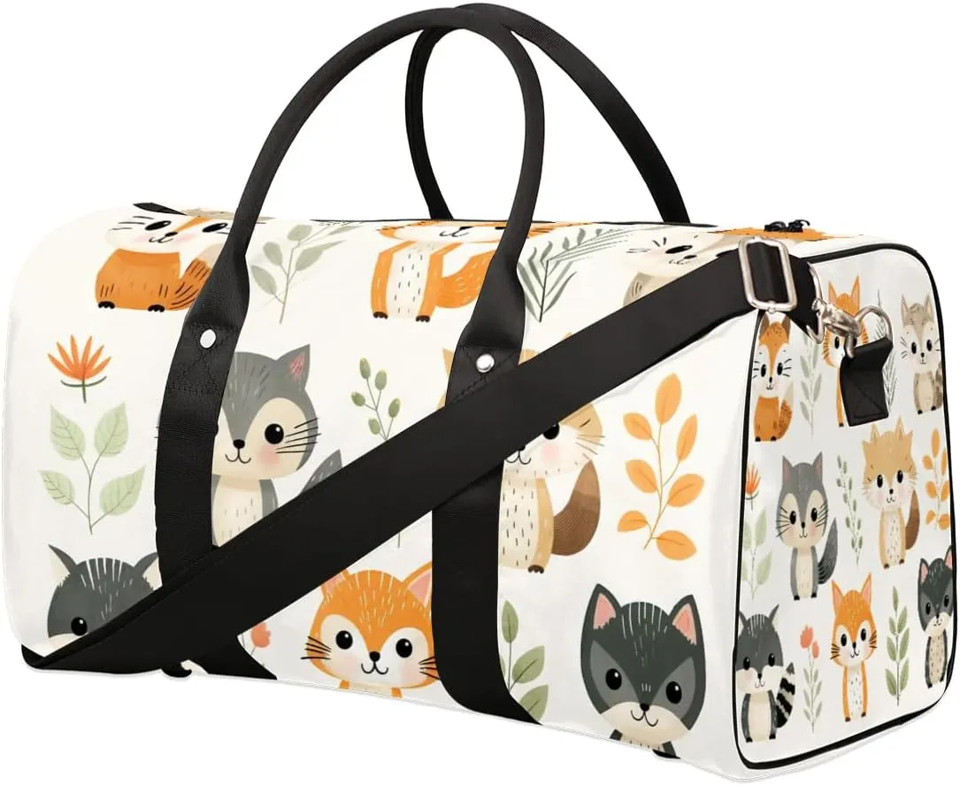 Cute Fox Print Travel Duffel Bag for Women Men Waterproof Foldable Overnight Weekender Bag Large Capacity Sports Gym Bag