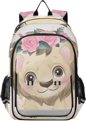 Cute Lion Garland Butterfly Backpack Travel Laptop Daypack Shoulder Bag Book Bag Daypack with Reflective Strip 12.9 ×17.7 In