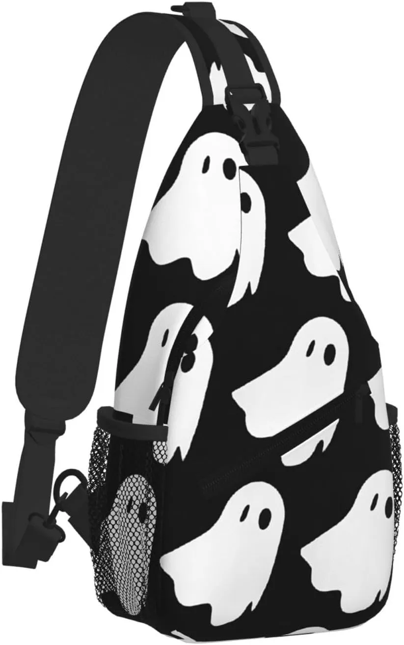Cute White Ghost Halloween Pattern Print Cross Chest Bag Diagonally For Short-Distance Travel And Daily Use