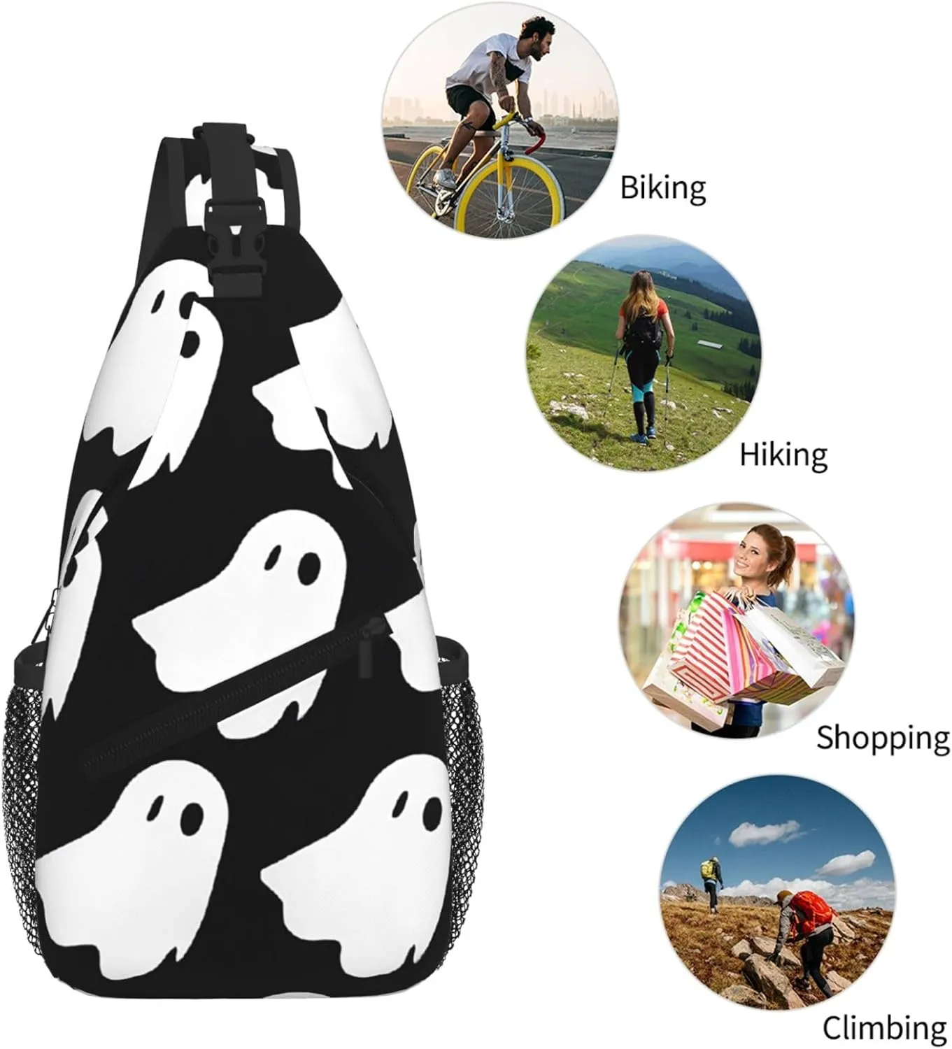 Cute White Ghost Halloween Pattern Print Cross Chest Bag Diagonally For Short-Distance Travel And Daily Use