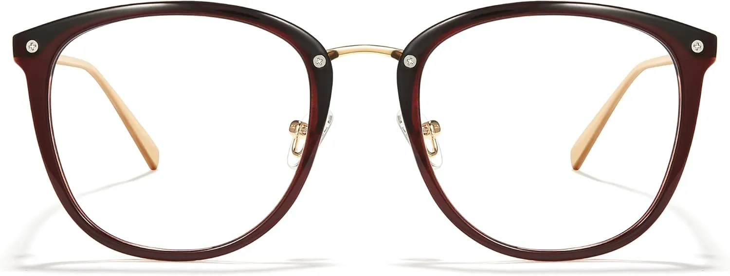 Cyxus TR90 Cat Eye Women Eyewear Frames Round Stylish Retro Metal Ultra Light Blue Light Glasses UV Blocking Eyeglasses